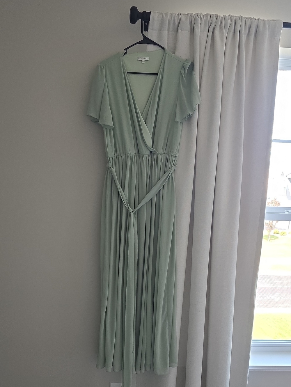 Baltic Born Sage Green V-Neck Maxi Dress with Tie Waist